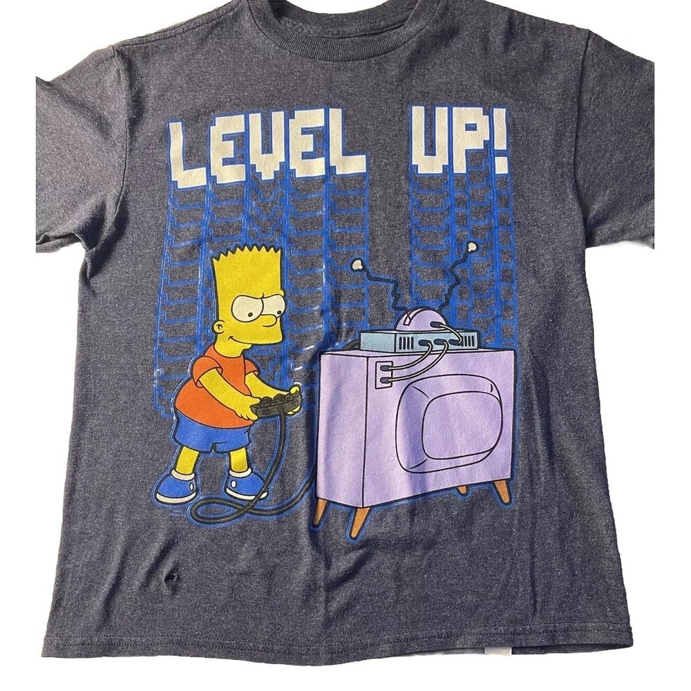 Bart Simpson "Level Up" boys size 8 blue Graphic T-shirt  Cartoon Skater Hip Hop